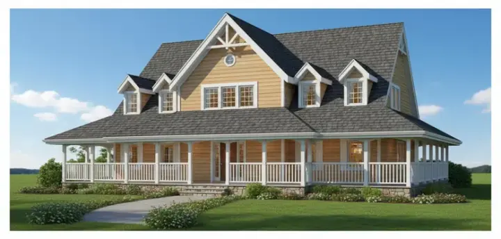 Farmhouse house plans 35-474 - front exterior, 2,262 sq ft, 3 bed, 2 bath house plans | Monster House Plans