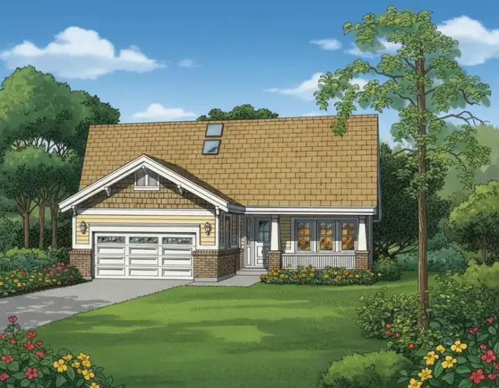 Craftsman house plans 35-482 - front exterior, 1,293 sq ft, 3 bed, 2 bath house plans | Monster House Plans