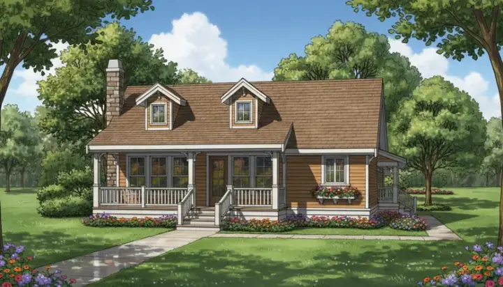 Farmhouse house plans 35-484 - front exterior, 1,064 sq ft, 2 bed, 1 bath house plans | Monster House Plans