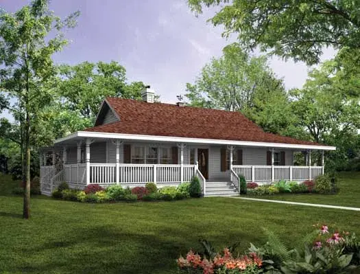 Farmhouse house plans 35-488 - front exterior, 1,601 sq ft, 3 bed, 2 bath house plans | Monster House Plans