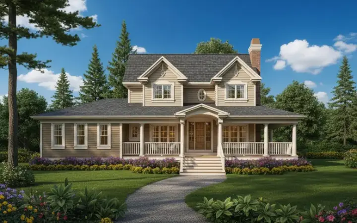 Country house plans 35-495 - front exterior, 2,462 sq ft, 4 bed, 2 bath house plans | Monster House Plans