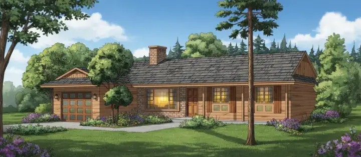 Ranch house plans 35-508 - front exterior, 1,377 sq ft, 3 bed, 2 bath house plans | Monster House Plans