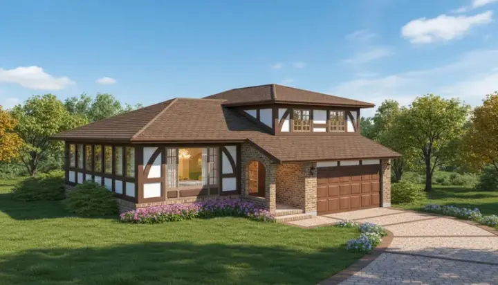 Tudor house plans 35-509 - front exterior, 1,939 sq ft, 4 bed, 1 bath house plans | Monster House Plans