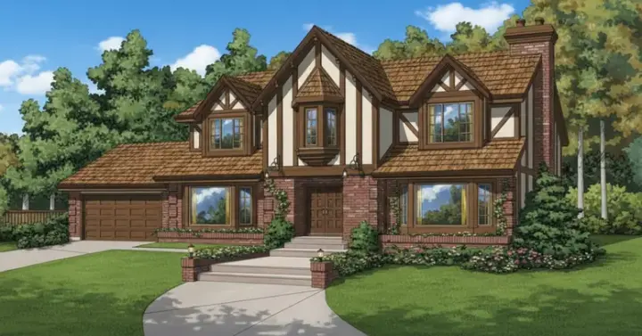 Tudor house plans 35-511 - front exterior, 2,916 sq ft, 4 bed, 3 bath house plans | Monster House Plans
