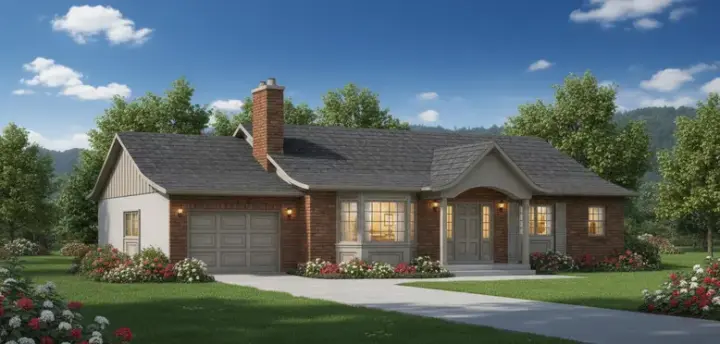 Ranch house plans 35-512 - front exterior, 1,285 sq ft, 3 bed, 2 bath house plans | Monster House Plans