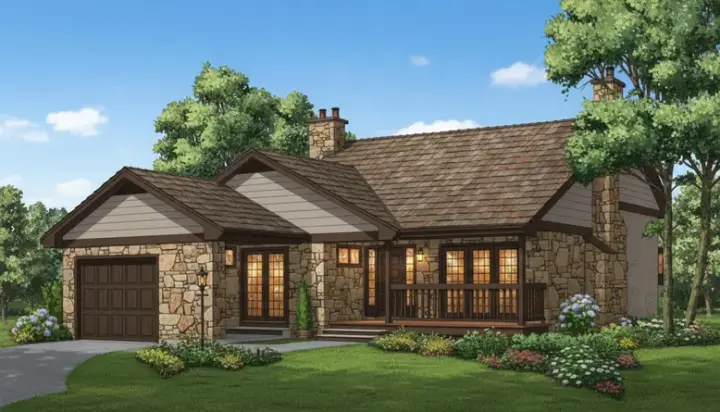 Traditional house plans 35-513 - front exterior, 1,318 sq ft, 3 bed, 1 bath house plans | Monster House Plans