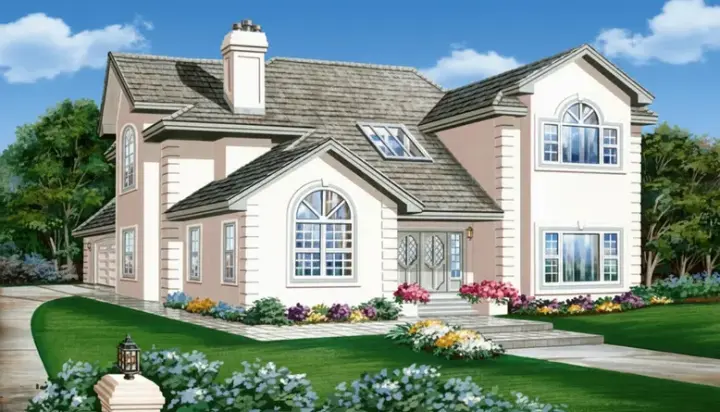 European house plans 35-543 - front exterior, 2,837 sq ft, 3 bed, 3 bath house plans | Monster House Plans
