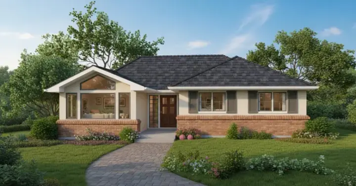 Traditional house plans 35-549 - front exterior, 1,237 sq ft, 3 bed, 1 bath house plans | Monster House Plans