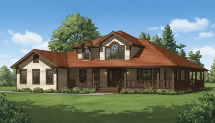 Farmhouse house plans 35-555 - front exterior, 2,603 sq ft, 4 bed, 2 bath house plans | Monster House Plans