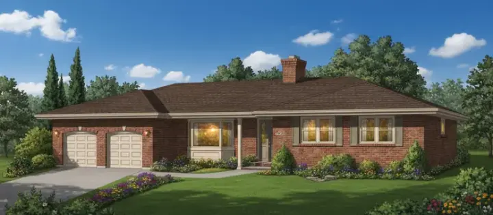 Ranch house plans 35-557 - front exterior, 1,710 sq ft, 3 bed, 2 bath house plans | Monster House Plans
