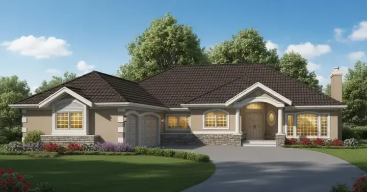 Sunbelt house plans 35-564 - front exterior, 2,804 sq ft, 3 bed, 2 bath house plans | Monster House Plans