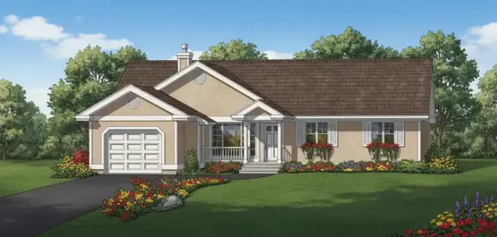 Traditional house plans 35-565 - front exterior, 1,431 sq ft, 3 bed, 2 bath house plans | Monster House Plans