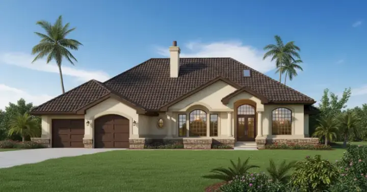 Sunbelt house plans 35-571 - front exterior, 2,257 sq ft, 3 bed, 2 bath house plans | Monster House Plans