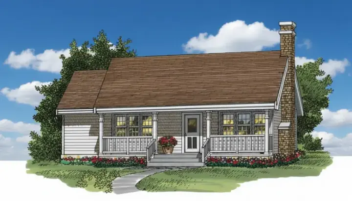 Country house plans 35-576 - front exterior, 988 sq ft, 3 bed, 1 bath house plans | Monster House Plans