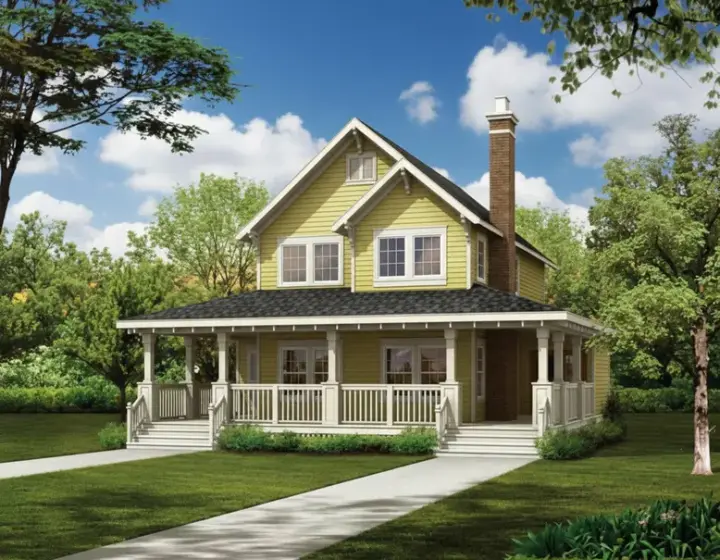 Farmhouse house plans 35-577 - front exterior, 1,479 sq ft, 3 bed, 2 bath house plans | Monster House Plans