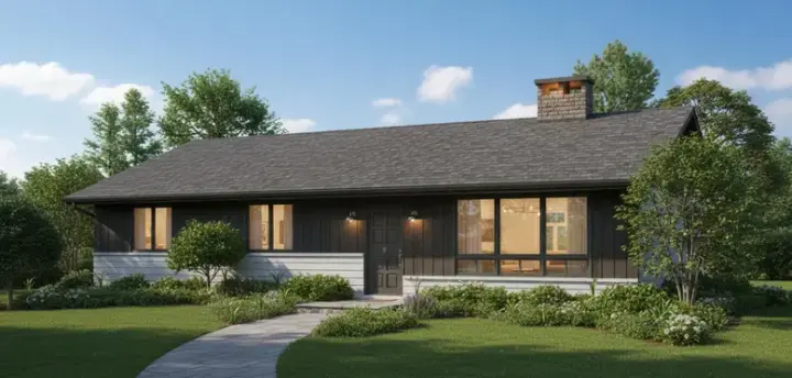 Ranch house plans 35-593 - front exterior, 1,196 sq ft, 3 bed, 1 bath house plans | Monster House Plans