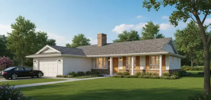 Ranch house plans 35-594 - front exterior, 1,319 sq ft, 3 bed, 1 bath house plans | Monster House Plans