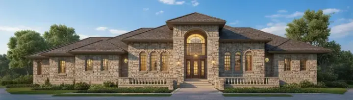 Mediterranean house plans 35-605 - front exterior, 4,657 sq ft, 3 bed, 3 bath house plans | Monster House Plans
