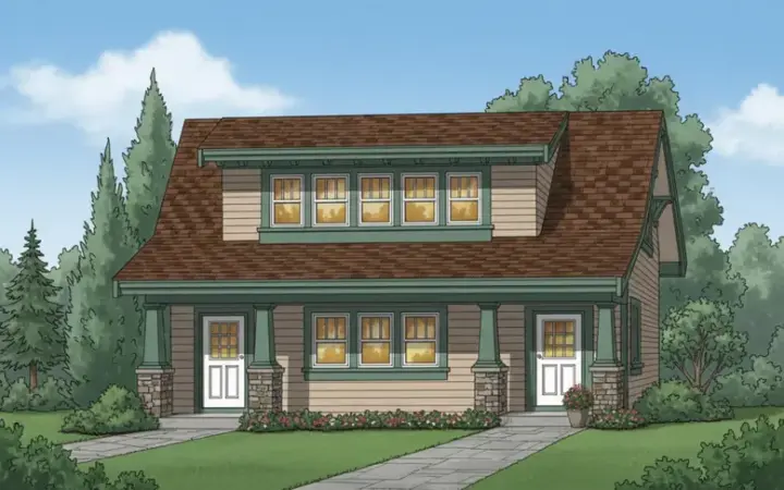 Bungalow house plans 35-643 - front exterior, 905 sq ft, 1 bed, 1 bath house plans | Monster House Plans