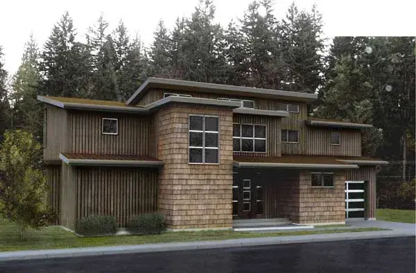 Modern house plans 36-121 - front exterior, 2,312 sq ft, 3 bed, 2 bath house plans | Monster House Plans