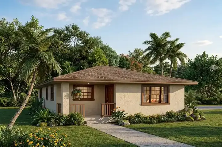 Florida house plans 37-101 - front exterior, 1,052 sq ft, 2 bed, 1 bath house plans | Monster House Plans