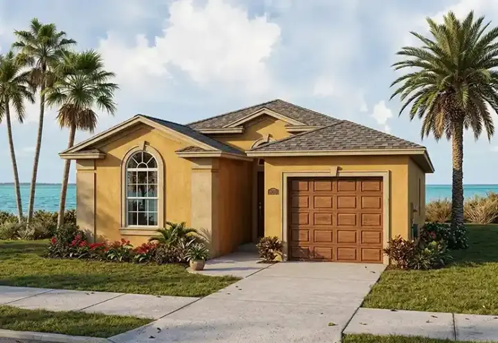 Sunbelt house plans 37-105 - front exterior, 1,281 sq ft, 3 bed, 2 bath house plans | Monster House Plans