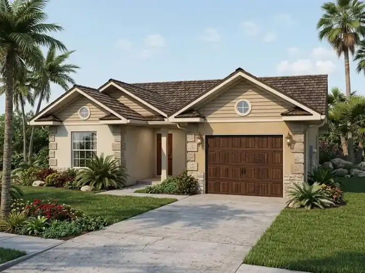 Mediterranean house plans 37-107 - front exterior, 1,382 sq ft, 3 bed, 2 bath house plans | Monster House Plans