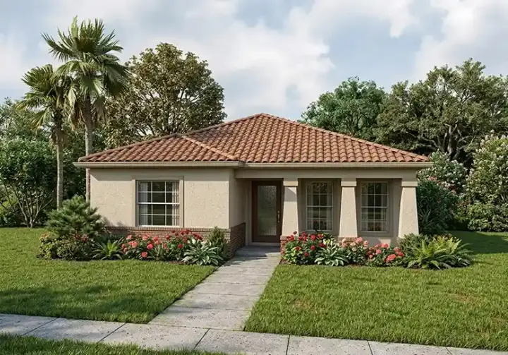 Sunbelt house plans 37-112 - front exterior, 1,663 sq ft, 4 bed, 2 bath house plans | Monster House Plans