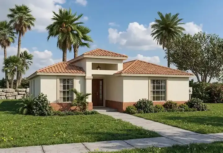 Florida house plans 37-115 - front exterior, 1,720 sq ft, 3 bed, 2 bath house plans | Monster House Plans