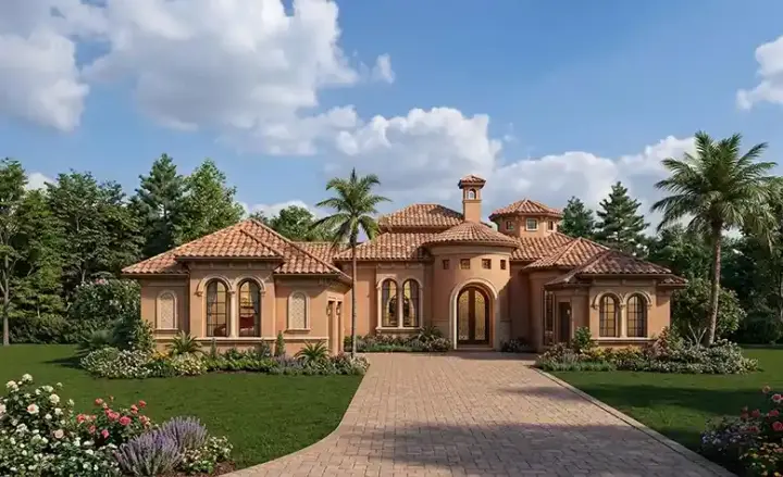 Mediterranean house plans 37-122 - front exterior, 3,446 sq ft, 3 bed, 3 bath house plans | Monster House Plans