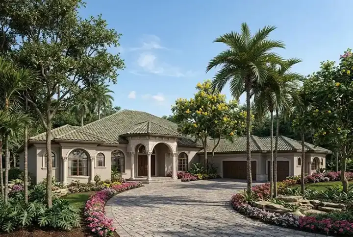 Mediterranean house plans 37-124 - front exterior, 3,593 sq ft, 4 bed, 3 bath house plans | Monster House Plans