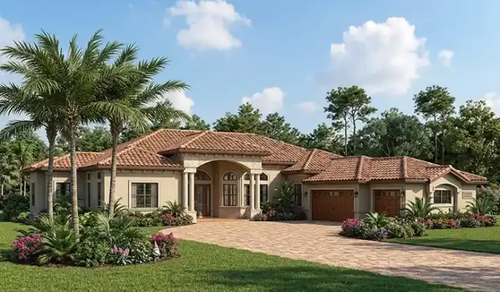 Florida house plans 37-126 - front exterior, 3,775 sq ft, 4 bed, 3 bath house plans | Monster House Plans