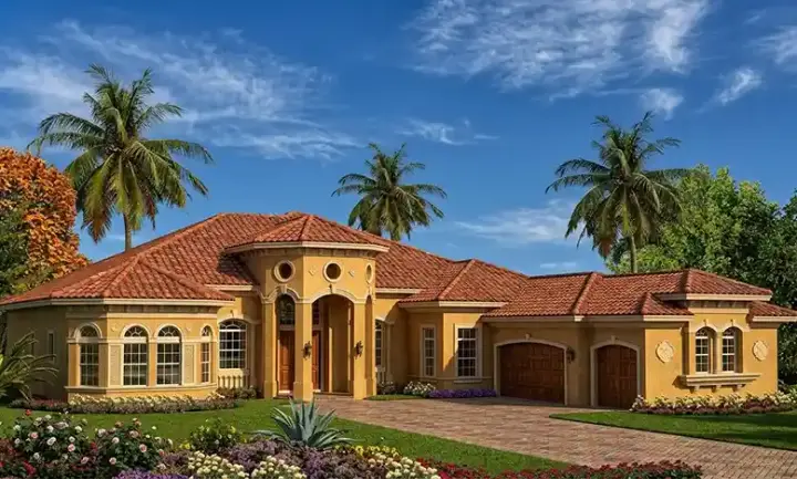 Mediterranean house plans 37-128 - front exterior, 4,355 sq ft, 5 bed, 3 bath house plans | Monster House Plans