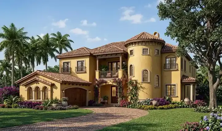 Mediterranean house plans 37-154 - front exterior, 4,375 sq ft, 5 bed, 5 bath house plans | Monster House Plans