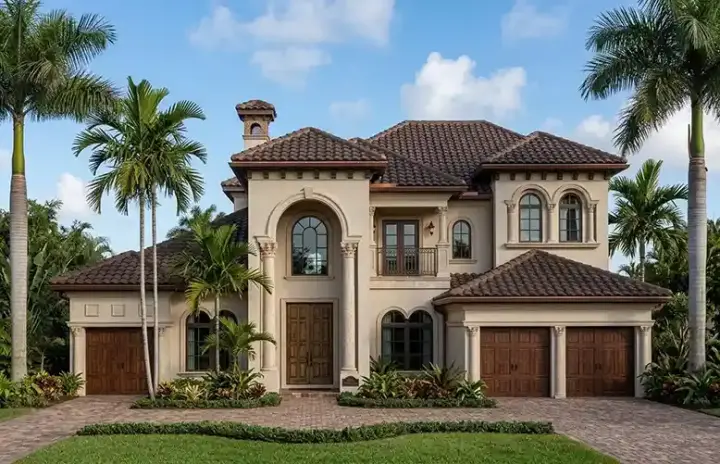Mediterranean house plans 37-155 - front exterior, 4,628 sq ft, 4 bed, 4 bath house plans | Monster House Plans