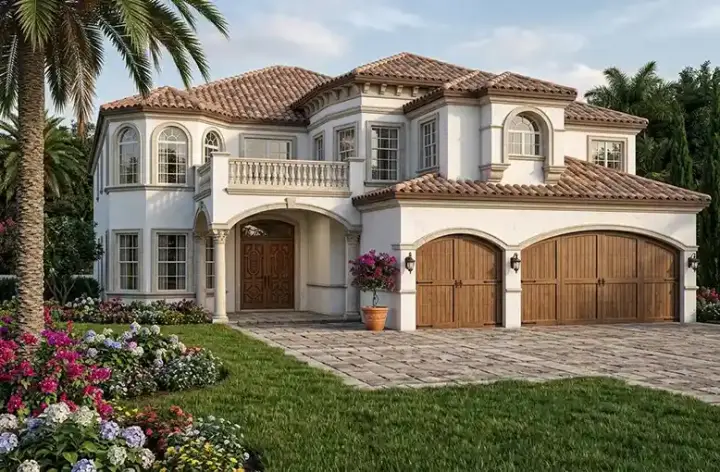 Mediterranean house plans 37-156 - front exterior, 4,699 sq ft, 6 bed, 5 bath house plans | Monster House Plans