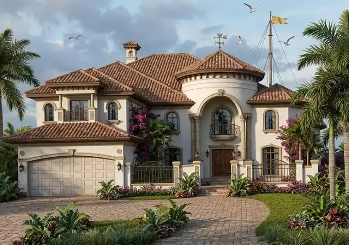 Mediterranean house plans 37-158 - front exterior, 4,762 sq ft, 5 bed, 4 bath house plans | Monster House Plans