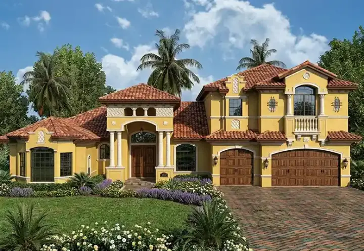 Italian house plans 37-163 - front exterior, 5,037 sq ft, 4 bed, 4 bath house plans | Monster House Plans