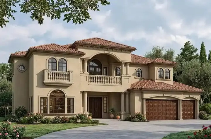 Mediterranean house plans 37-166 - front exterior, 5,110 sq ft, 6 bed, 4 bath house plans | Monster House Plans