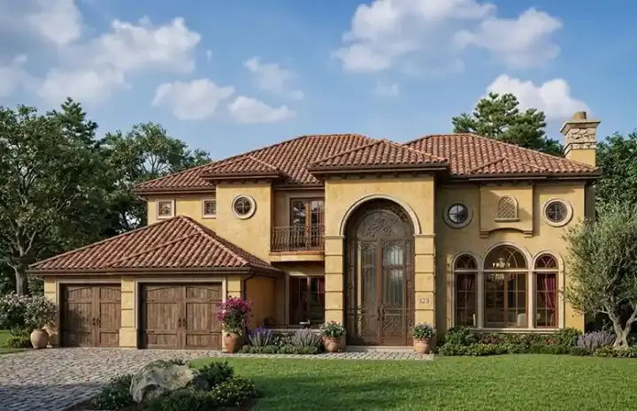 Mediterranean house plans 37-167 - front exterior, 5,140 sq ft, 5 bed, 5 bath house plans | Monster House Plans