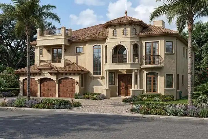 Mediterranean house plans 37-168 - front exterior, 5,176 sq ft, 5 bed, 5 bath house plans | Monster House Plans