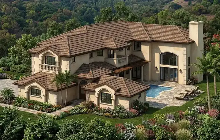 Mediterranean house plans 37-170 - front exterior, 5,388 sq ft, 6 bed, 4 bath house plans | Monster House Plans