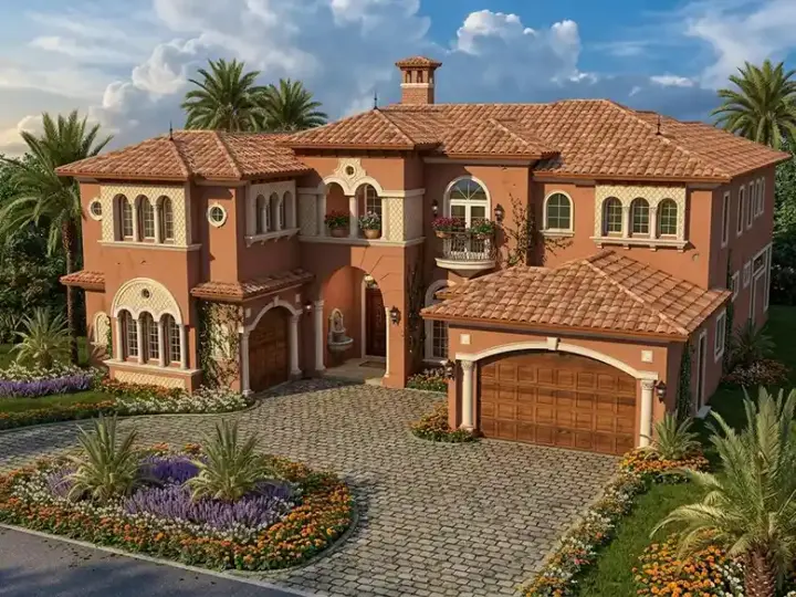 Mediterranean house plans 37-172 - front exterior, 5,547 sq ft, 5 bed, 4 bath house plans | Monster House Plans