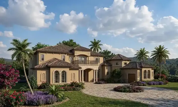 Mediterranean house plans 37-175 - front exterior, 5,604 sq ft, 4 bed, 4 bath house plans | Monster House Plans