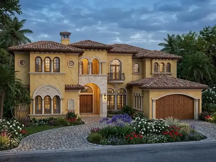 Mediterranean house plans 37-176 - front exterior, 5,642 sq ft, 5 bed, 5 bath house plans | Monster House Plans
