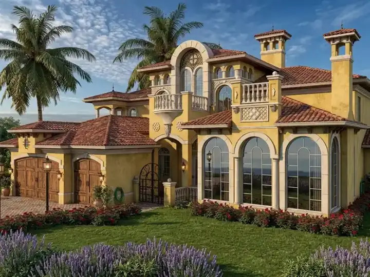 Italian house plans 37-181 - front exterior, 5,966 sq ft, 5 bed, 5 bath house plans | Monster House Plans