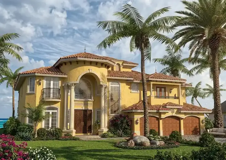 Italian house plans 37-184 - front exterior, 6,075 sq ft, 5 bed, 5 bath house plans | Monster House Plans