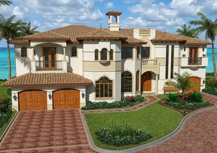 Mediterranean house plans 37-185 - front exterior, 6,096 sq ft, 5 bed, 5 bath house plans | Monster House Plans