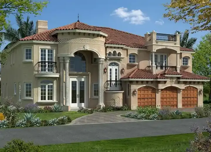 Mediterranean house plans 37-186 - front exterior, 6,116 sq ft, 5 bed, 5 bath house plans | Monster House Plans