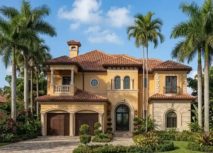 Mediterranean house plans 37-188 - front exterior, 6,217 sq ft, 7 bed, 5 bath house plans | Monster House Plans